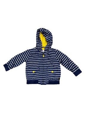 Janie and Jack Navy striped hooded anorak Rain jacket yellow accent Size 18-24 M